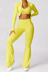 PACK2611639-P7-1, Yellow Long Sleeve Crop Top and Flare Pants Workout Set