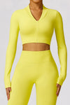 PACK2611639-P7-1, Yellow Long Sleeve Crop Top and Flare Pants Workout Set