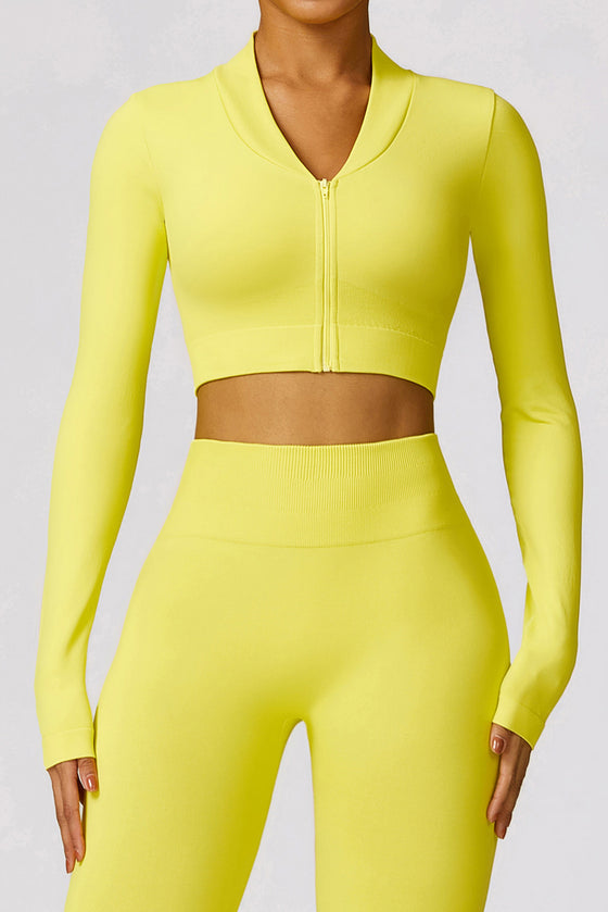 PACK2611639-P7-1, Yellow Long Sleeve Crop Top and Flare Pants Workout Set