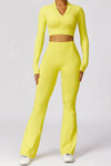 PACK2611639-P7-1, Yellow Long Sleeve Crop Top and Flare Pants Workout Set
