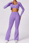 PACK2611639-P208-1, Wisteria Long Sleeve Crop Top and Flare Pants Workout Set