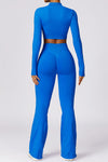 PACK2611639-P305-1, Blue Long Sleeve Crop Top and Flare Pants Workout Set