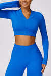 PACK2611639-P305-1, Blue Long Sleeve Crop Top and Flare Pants Workout Set
