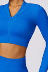 PACK2611639-P305-1, Blue Long Sleeve Crop Top and Flare Pants Workout Set