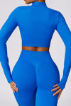 PACK2611639-P305-1, Blue Long Sleeve Crop Top and Flare Pants Workout Set