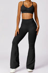 PACK2611638-P2-1, Black Criss Cross Bra and High Waist Flare Pants Active Set