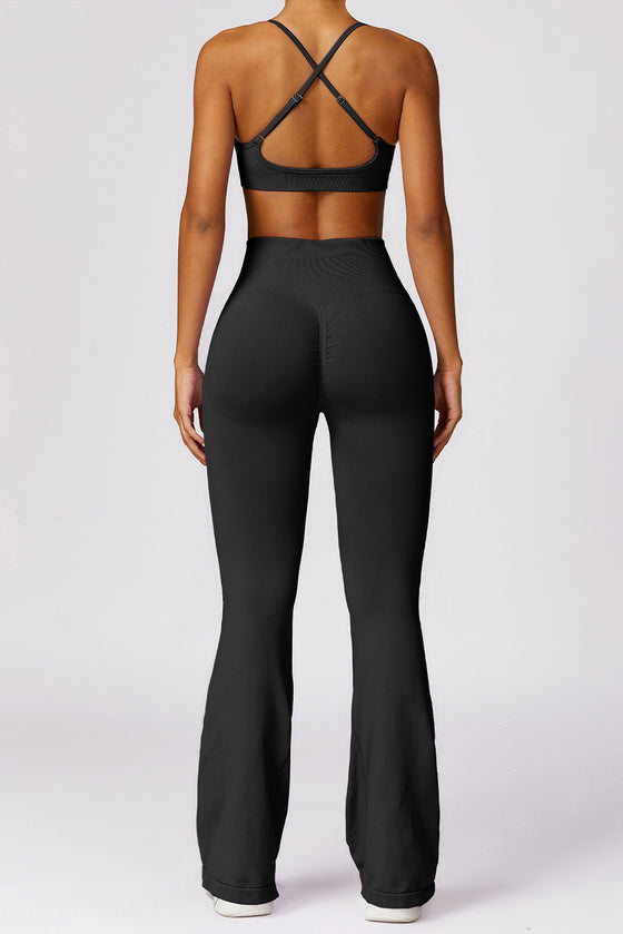 PACK2611638-P2-1, Black Criss Cross Bra and High Waist Flare Pants Active Set