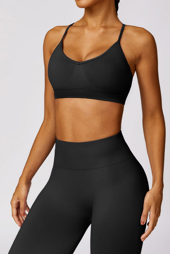 PACK2611638-P2-1, Black Criss Cross Bra and High Waist Flare Pants Active Set