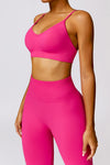 PACK2611638-P6-1, Rose Red Criss Cross Bra and High Waist Flare Pants Active Set