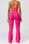 PACK2611638-P6-1, Rose Red Criss Cross Bra and High Waist Flare Pants Active Set