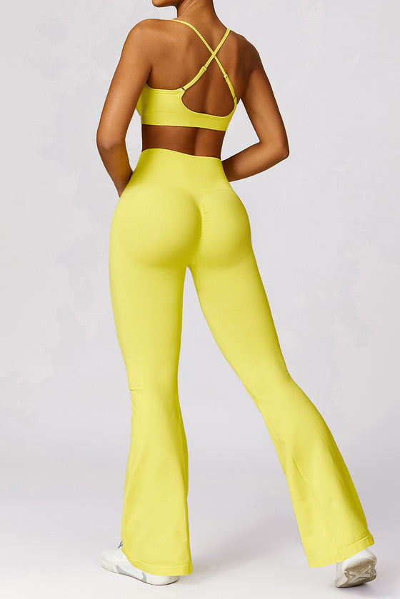PACK2611638-P7-1, Yellow Criss Cross Bra and High Waist Flare Pants Active Set