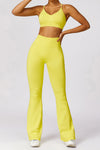 PACK2611638-P7-1, Yellow Criss Cross Bra and High Waist Flare Pants Active Set