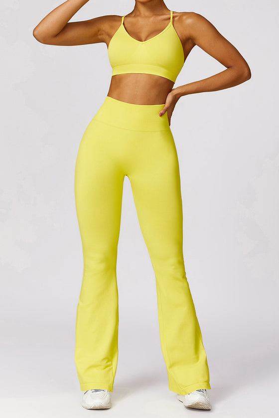 PACK2611638-P7-1, Yellow Criss Cross Bra and High Waist Flare Pants Active Set