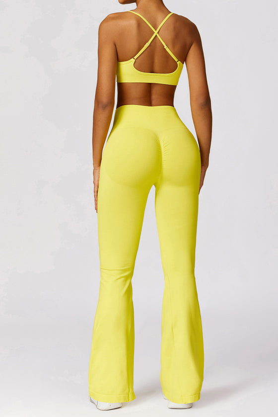 PACK2611638-P7-1, Yellow Criss Cross Bra and High Waist Flare Pants Active Set