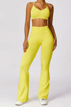 PACK2611638-P7-1, Yellow Criss Cross Bra and High Waist Flare Pants Active Set