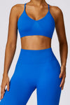 PACK2611638-P305-1, Blue Criss Cross Bra and High Waist Flare Pants Active Set