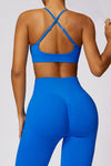 PACK2611638-P305-1, Blue Criss Cross Bra and High Waist Flare Pants Active Set