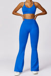 PACK2611638-P305-1, Blue Criss Cross Bra and High Waist Flare Pants Active Set