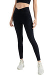 PACK265543-P2-1, Black Exposed Seam Textured Cross Waist Gym Leggings