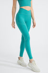 PACK265543-P409-1, Sea Green Exposed Seam Textured Cross Waist Gym Leggings