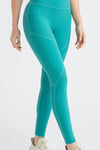 PACK265543-P409-1, Sea Green Exposed Seam Textured Cross Waist Gym Leggings