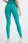 PACK265543-P409-1, Sea Green Exposed Seam Textured Cross Waist Gym Leggings