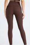 PACK265543-P5017-1, Dark Brown Exposed Seam Textured Cross Waist Gym Leggings
