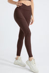 PACK265543-P5017-1, Dark Brown Exposed Seam Textured Cross Waist Gym Leggings
