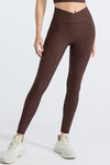 PACK265543-P5017-1, Dark Brown Exposed Seam Textured Cross Waist Gym Leggings