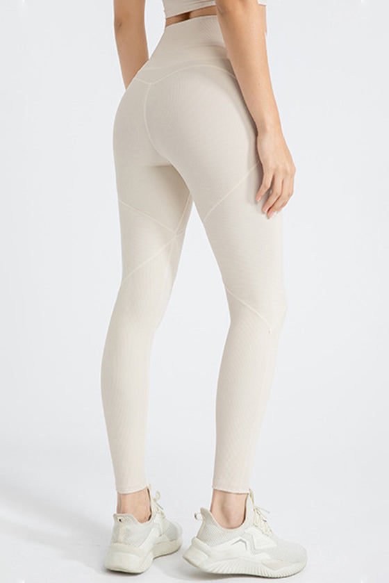 PACK265543-P6016-1, Parchment Exposed Seam Textured Cross Waist Gym Leggings