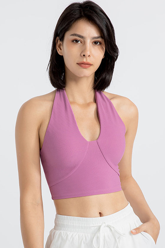 PACK264774-P608-1, Phalaenopsis Sleeveless Halter Neck Active Sports Bra