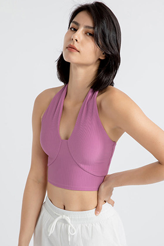 PACK264774-P608-1, Phalaenopsis Sleeveless Halter Neck Active Sports Bra