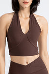PACK264774-P5017-1, Dark Brown Sleeveless Halter Neck Active Sports Bra