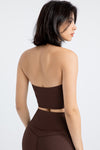 PACK264774-P5017-1, Dark Brown Sleeveless Halter Neck Active Sports Bra