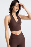 PACK264774-P5017-1, Dark Brown Sleeveless Halter Neck Active Sports Bra