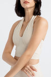 PACK264774-P6016-1, Parchment Sleeveless Halter Neck Active Sports Bra