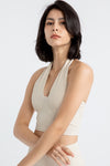 PACK264774-P6016-1, Parchment Sleeveless Halter Neck Active Sports Bra