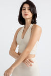 PACK264774-P6016-1, Parchment Sleeveless Halter Neck Active Sports Bra