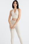 PACK264774-P6016-1, Parchment Sleeveless Halter Neck Active Sports Bra