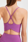 PACK264775-P608-1, Phalaenopsis Crossed Straps Round Hem Workout Top