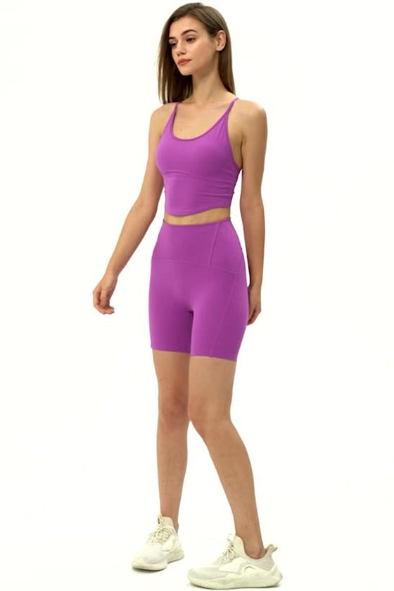 PACK264775-P608-1, Phalaenopsis Crossed Straps Round Hem Workout Top