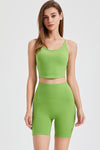PACK264775-P809-1, Light Green Crossed Straps Round Hem Workout Top