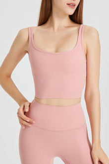  PACK264776-P1010-1, Light Pink U Neck Cropped Sleeveless Gym Top