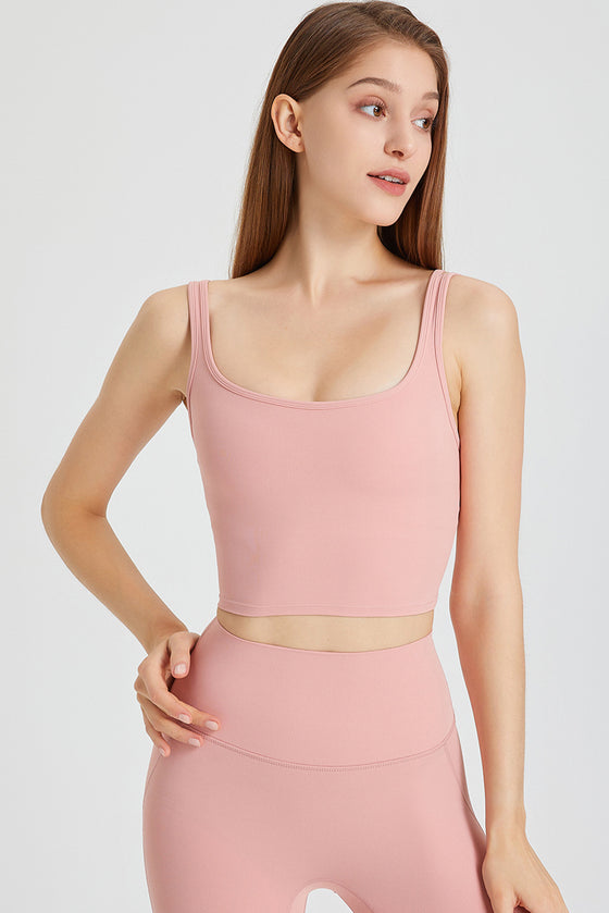 PACK264776-P1010-1, Light Pink U Neck Cropped Sleeveless Gym Top