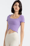 PACK264777-P208-1, Wisteria Frilly Trim Crossed Hem Cropped Yoga Top