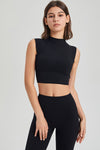 PACK264778-P2-1, Black Mock Neck Cropped Sports Tank Top