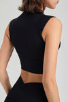 PACK264778-P2-1, Black Mock Neck Cropped Sports Tank Top