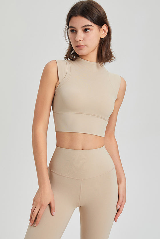 PACK264778-P1015-1, Oatmeal Mock Neck Cropped Sports Tank Top