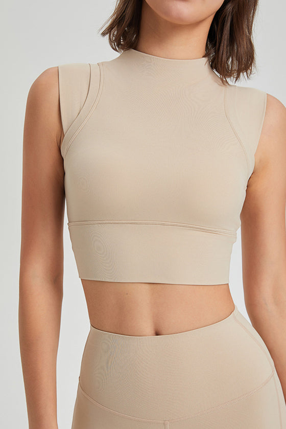 PACK264778-P1015-1, Oatmeal Mock Neck Cropped Sports Tank Top