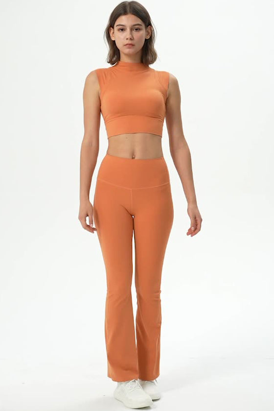 PACK264778-P3014-1, Grapefruit Orange Mock Neck Cropped Sports Tank Top